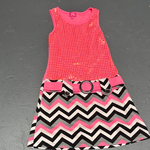 Pinky Vibrant Pink and Black Chevron Dress - Picture 1 of 7